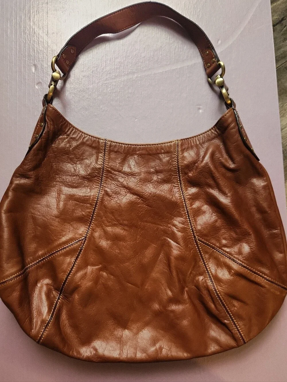 The Limited Classic Brown Leather Hobo Shoulder Bag